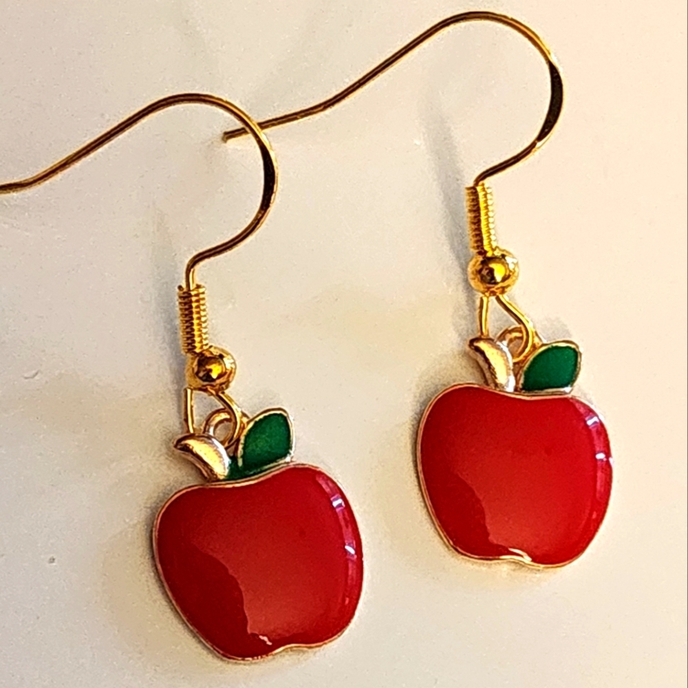 APPLE EARRINGS Beautiful Enamel Charms